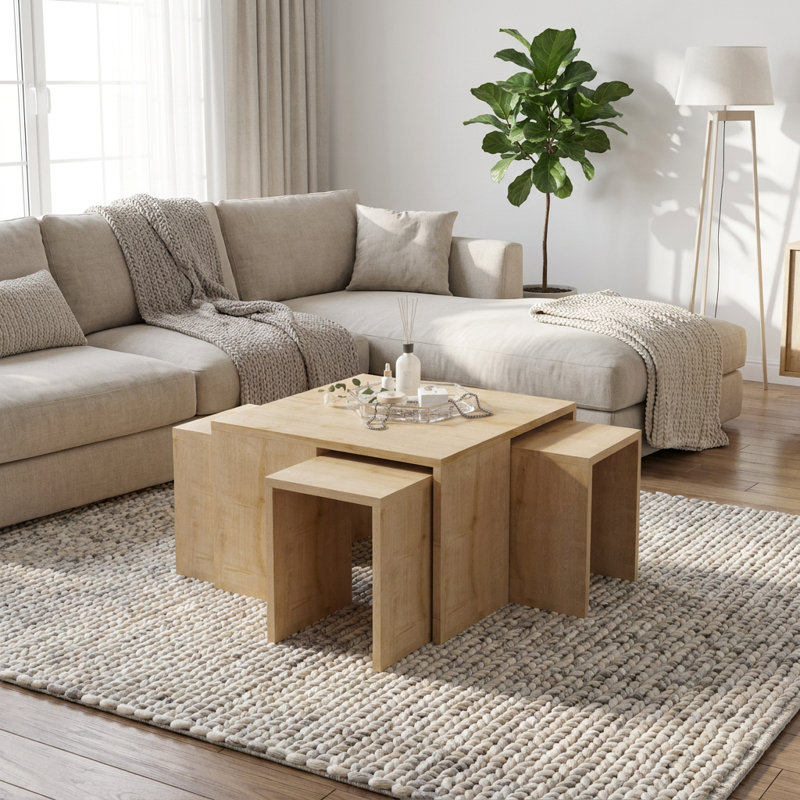 Ensemble moderne de 5 tables basses et tables d'appoint gigognes, Blanc