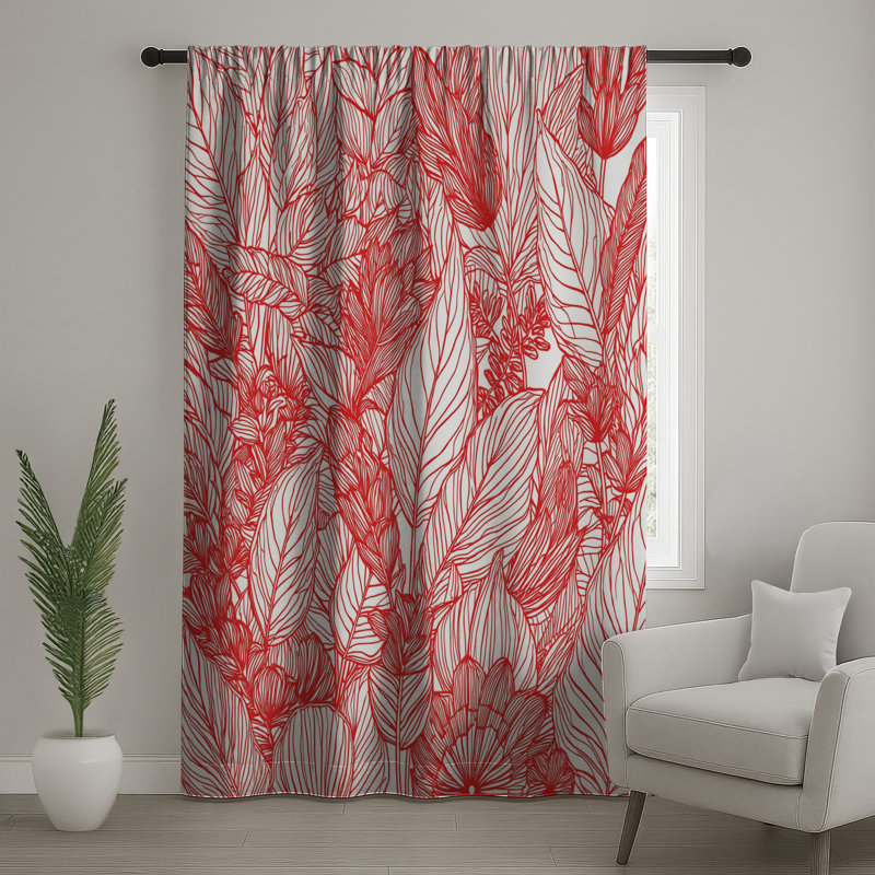 Floral Line Art Illustration rideaux de fenêtre, voilages et voilages à motif floral - 1 panneau, 50 po x 92 po - 1 panneau