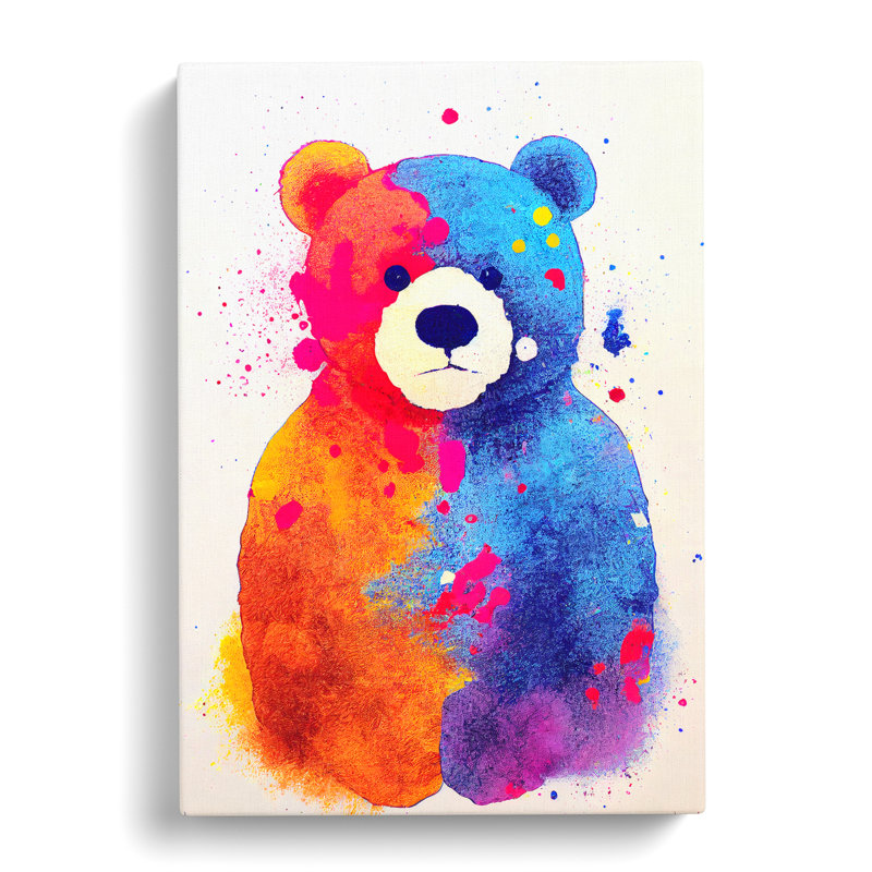 Teddy Bear Splatter Style - Wrapped Canvas, 50cm H x 35cm W x 3cm D