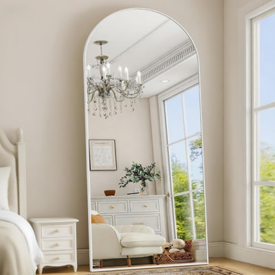 Full Length Mirror, 71"X30" Arched-Top Floor Mirror, Modern Full Body Mirror With Stand, Wall Mirror With Aluminum Alloy Frame For Bedroom, Living Room, White