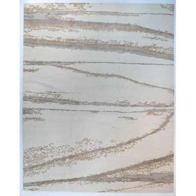 Tapis abstrait en laine nouée à la main à motif abstrait 8 x 10 de couleur beige crème de style contemporain népalais pour salon