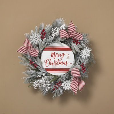 24 in. Flocked Merry Christmas Wreath with Snowflakes