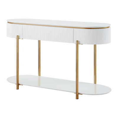 Sofa Table, White High Gloss & Gold Finish