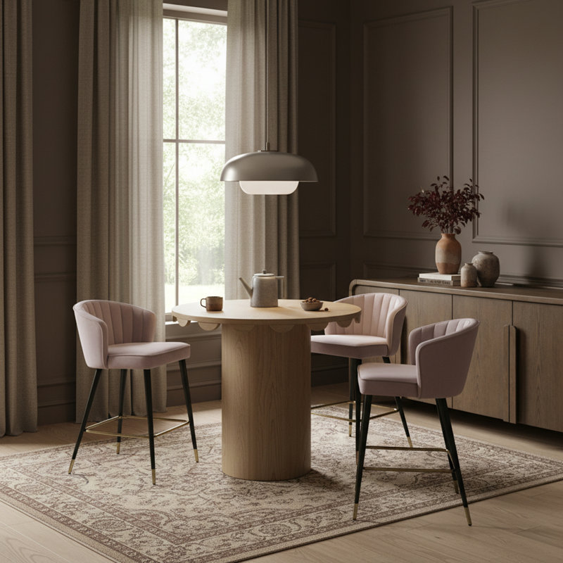 Table à hauteur de comptoir en bois massif et canne 36 po Dahlia, H 42,25 po x L 36,25 po x P 36,25 po, Naturel