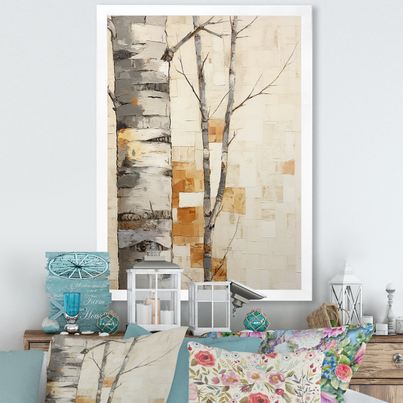 Arbre de minimalisme bouleau I sur toile, H 20 po x l 12 po x P 1 po, Cadre photo blanc