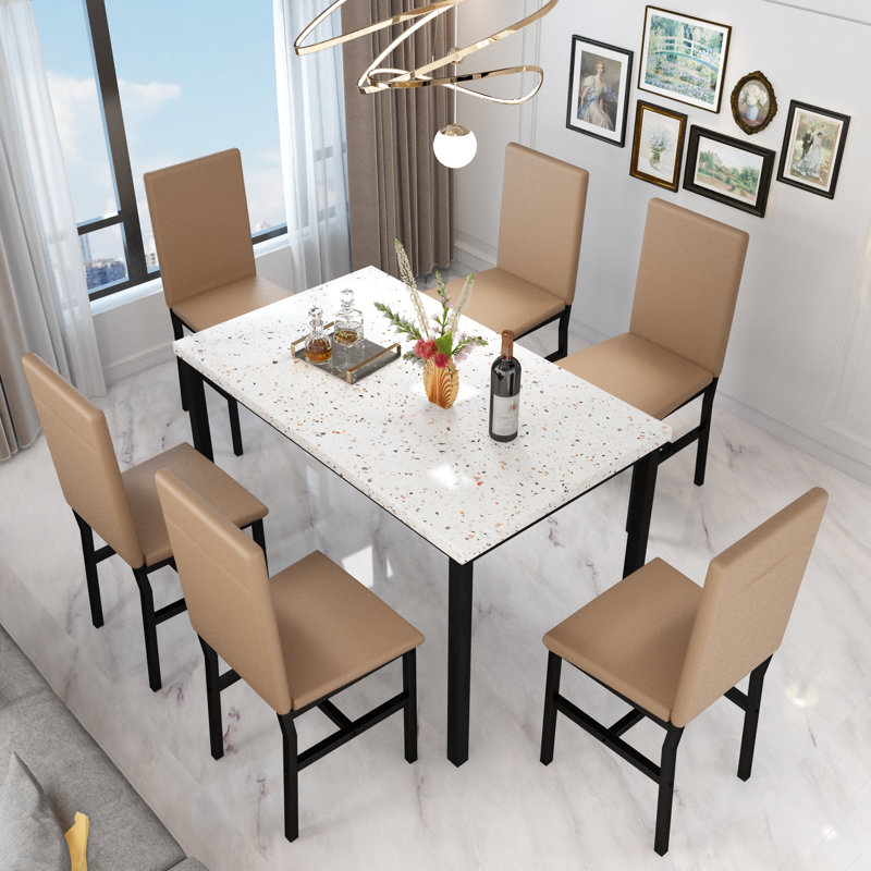 Ensemble de table de salle à manger 7 pièces avec 6 chaises, ensemble de table de cuisine et chaises pour 4 à 6 personnes, mobilier de table de cuisine moderne, ensemble de table de cuisine rectangulaire 7 pièces, table de salle à manger moderne et chaises pour la cuisine et la salle à manger, sièges et cabines