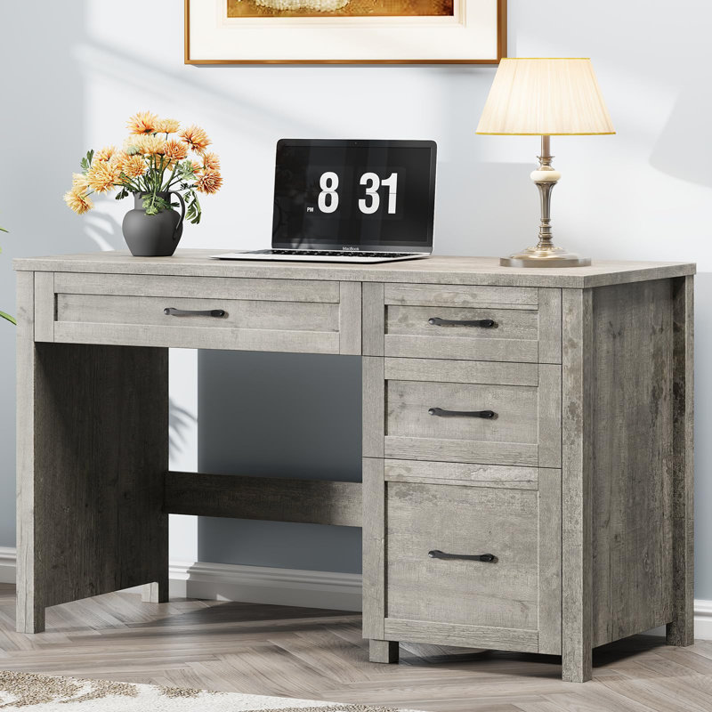 Farmhouse 47" Executive Desk With 4 Drawers, Gray