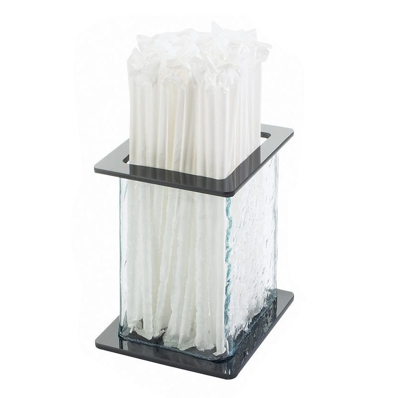Glacier Faux Glass Straw Holder - 4 3/4" X 4 3/4" X 5 1/2"
