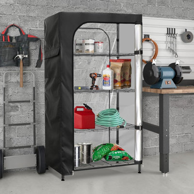 Housse de rayonnage en fil métallique imperméable avec panneau avant transparent, unité de rangement robuste anti-poussière pour tablettes en métal, fermeture à glissière facile et organisation intérieure