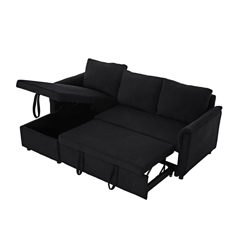 Canapé-lit modulaire en L rembourré convertible en L avec méridienne de rangement, Noir