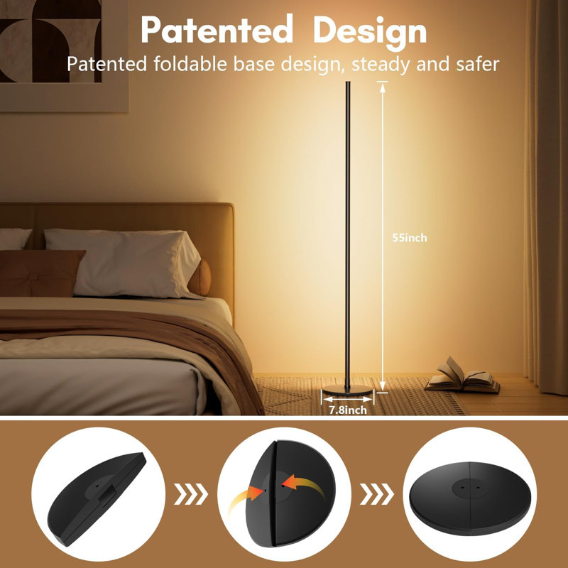 Lampe sur pied d'angle Smart RVB + IC, grande lampe sur pied moderne à DEL brillante avec application et télécommande