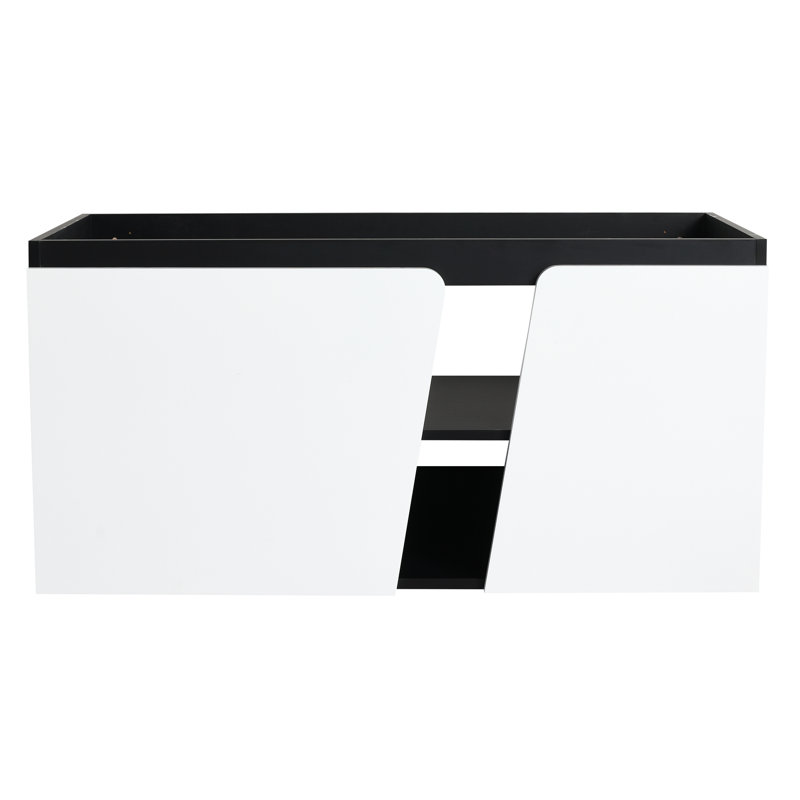 Meuble-lavabo flottant 40 po, à fermeture douce, moderne, blanc + noir, contreplaqué, porte d'armoire à fermeture en douceur, blanc et noir, capacité abondante