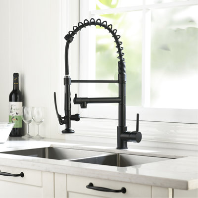 Robinet de cuisine commercial rétractable - noir et nickel, remplisseur en céramique, eau froide et chaude pour lavabo en nickel avec poignée simple, eau chaude, antirouille, option moderne