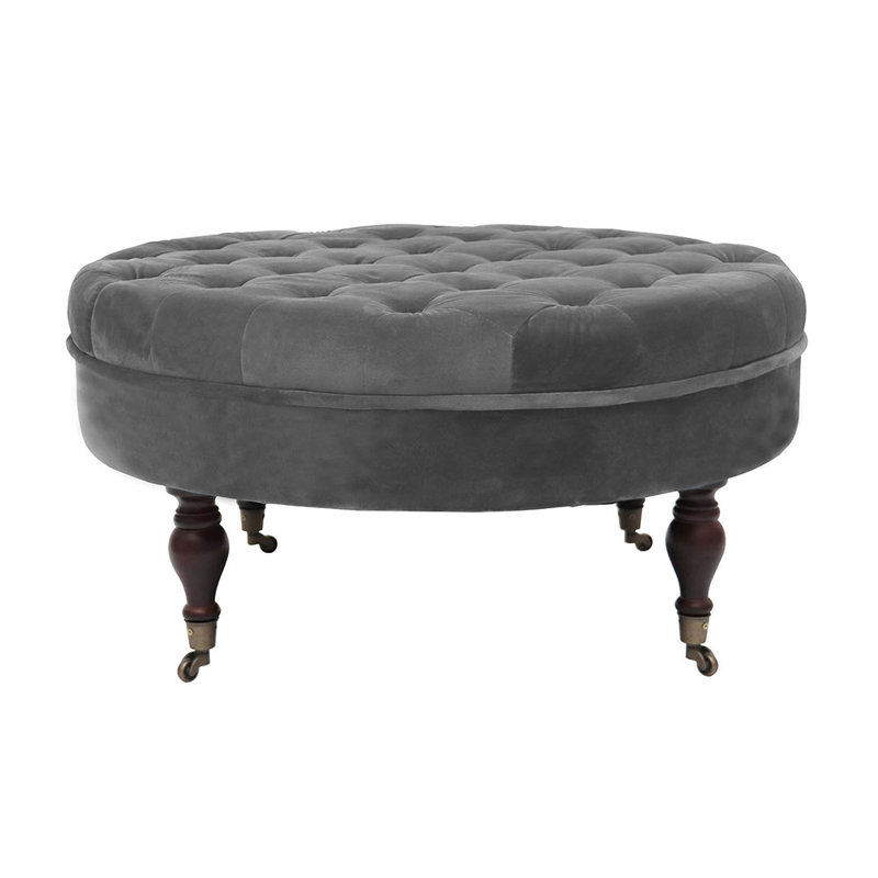 Repose-pieds de cocktail rond en velours Artilus, Gris foncé