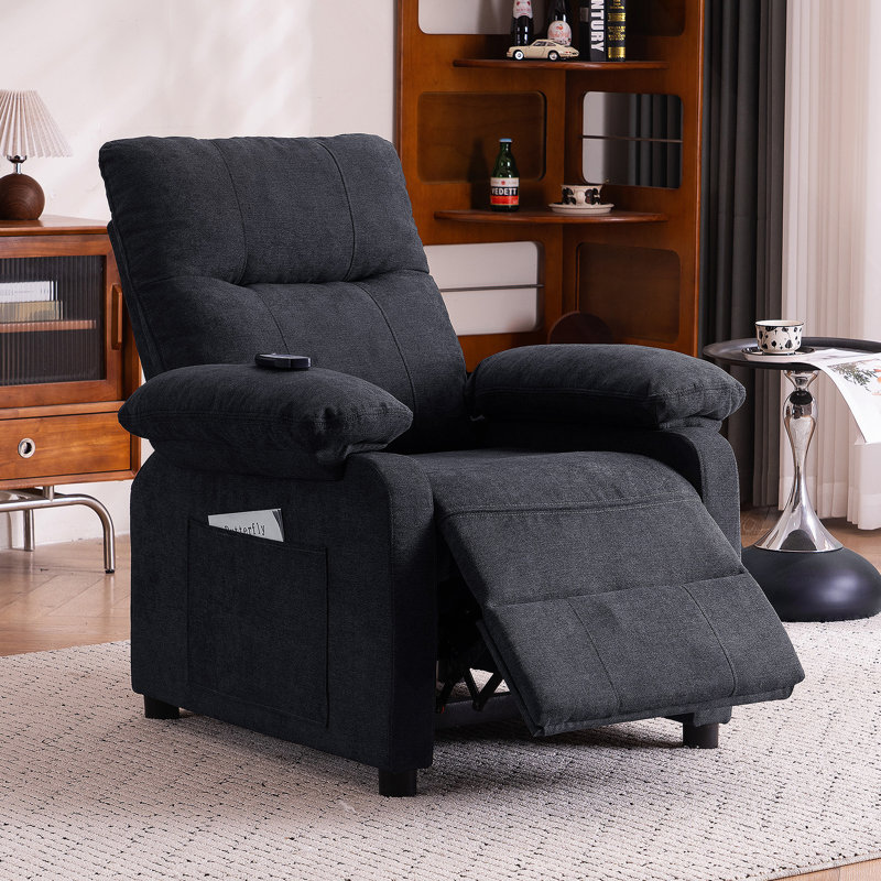 019-160°Recliner Chair for Elderly Seniors-Manual Push Back Reclining Chair with 8-Point Massage & Heating, Plush Chenille Fabric & Remote Control, Side Storage Pockets for Living Room, Bedroom