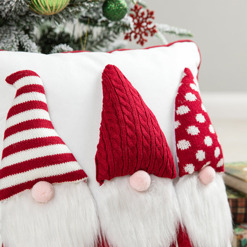 Festive Red and White Knitted Gnome Throw Pillow