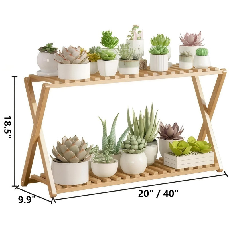 Support pour plante d'intérieur / extérieur à 2 niveaux en bambou, Naturel