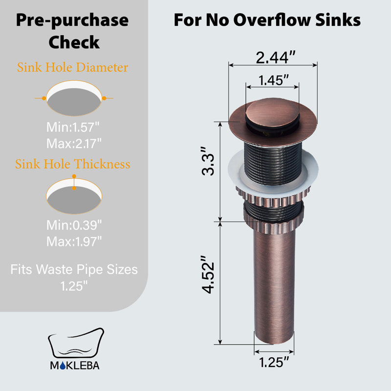 Mokleba Bathroom Pop-Up Sink Drain Without Overflow In Brush Zirconium Gold, Gold