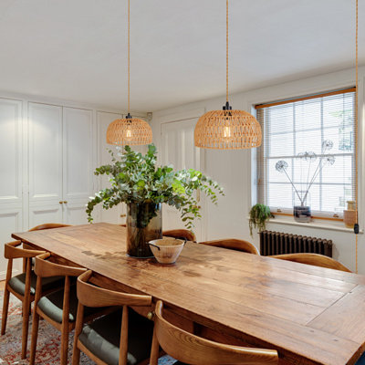 Modern Boho Rattan Chandelier For Farmhouse,  12.2" Rattan Pendant Lights For Kitchen Island, Entryways, Dining And Living Spaces