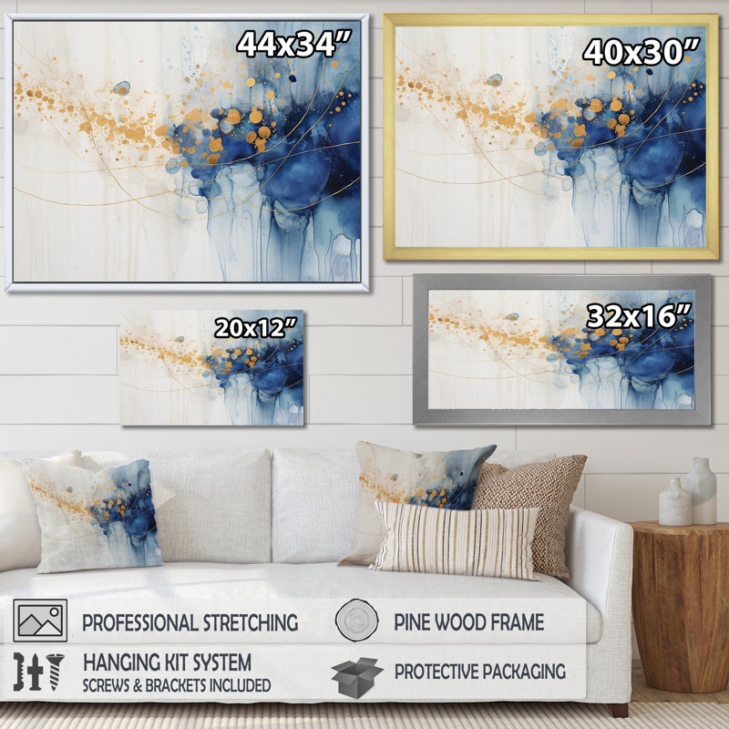 Momentary Spirit Golden Wave Retro Blue - Abstract Shapes, impression d'art mural, H 12 po x l 20 po x P 1 po