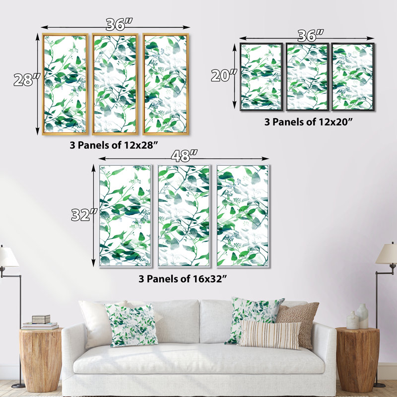 Silhouette de feuilles d'eucalyptus II - ensemble de 3 toiles encadrées, Brun, H 20 po x l 36 po