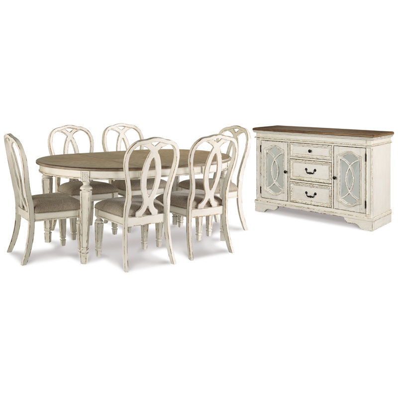 Realyn Dining Table and 6 Chairs with Server