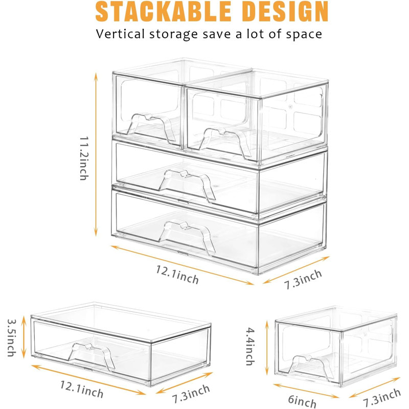 Rangement de meuble-lavabo 4 tiroirs empilable transparent pour rangement de salle de bain / bureau / cuisine