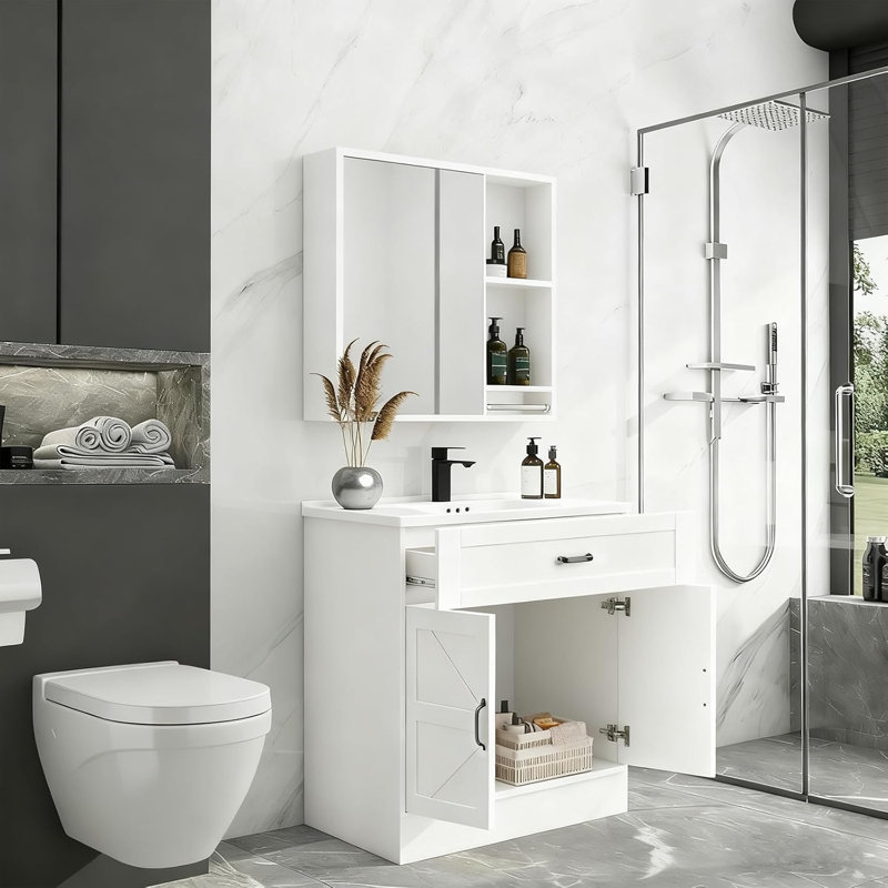 Meuble-lavabo autoportant 31 pouces Farmhouse, Blanc