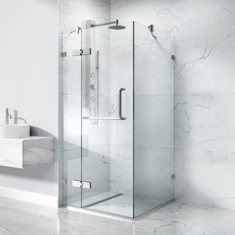 Monteray 34" W x 34" D x 73" H Hinged Frameless Shower Enclosure with 3/8  Clear Glass, Brushed Nickel