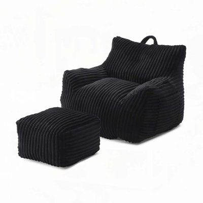Corduroy Upholstered Bean Bag Chair with Ottoman