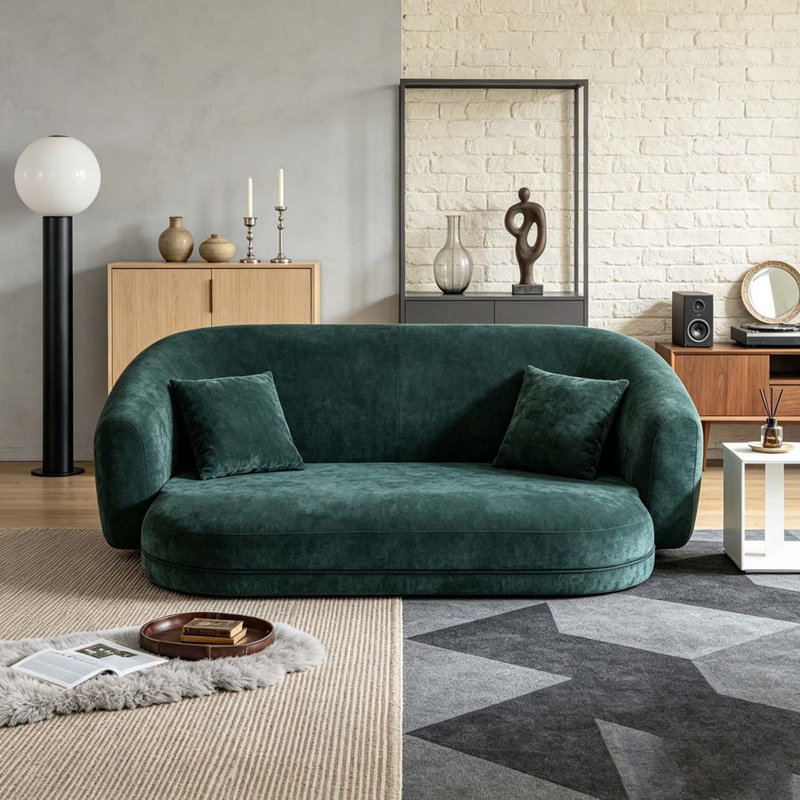 Canapé inclinable incurvé convertible, canapé-lit 2 en 1 escamotable, avec base escamotable et siège profond, comprend deux coussins, fauteuil inclinable en chenille deux places