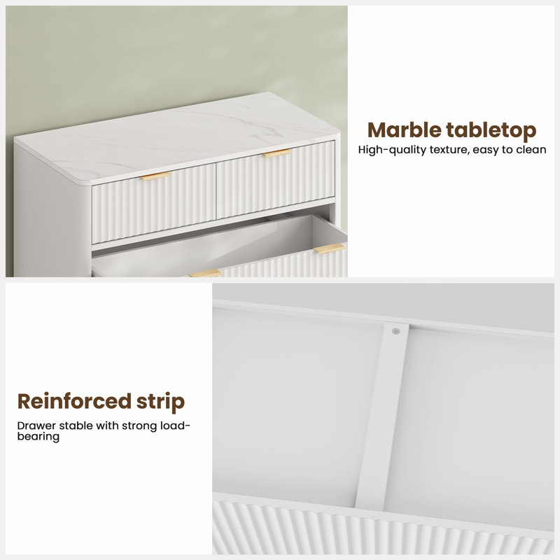 Donati 5-Drawer Dresser, 31.5"W Wood Chest of Drawers, White