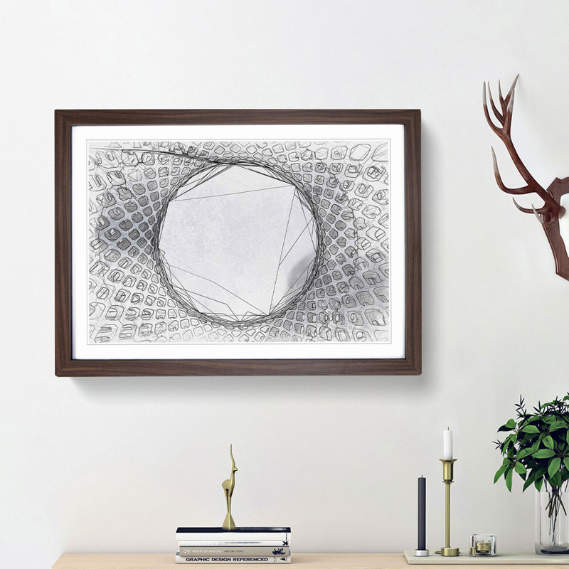 Architecture Sketch Vol.2 in Abstract - Picture Frame Drawing Print, 27cm H x 36cm W x 2cm D, Walnut Framed