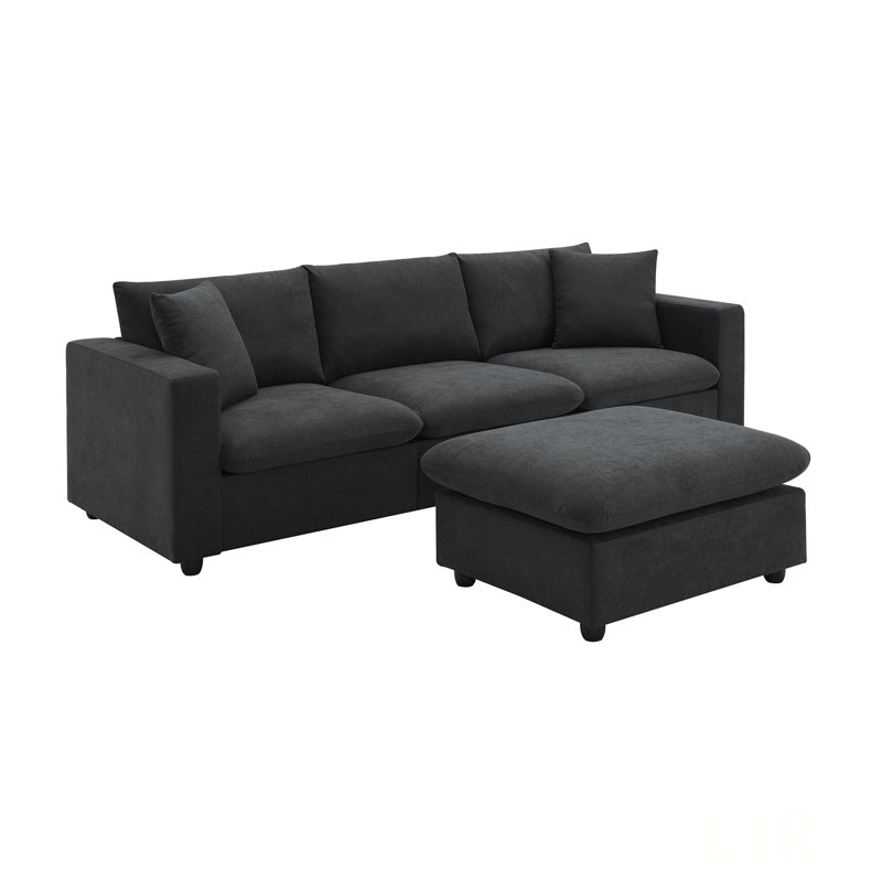 100.4*64.6" Modern Sectional Sofa,L-Shaped Couch Set With 2 Free Pillows,4-Seat Polyester Fabric Couch Set With Convertible Ottoman For Living Room, Apartment, Office,4 Colors