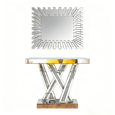 Amla Mirrored Glass W-Shaped Legs Console Table And  Wall Mirror Set