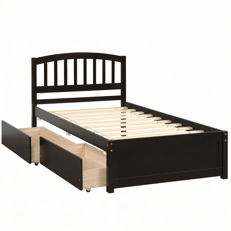 Lit plateforme Artra avec tête de lit, Simple extra long, Espresso, Tiroir