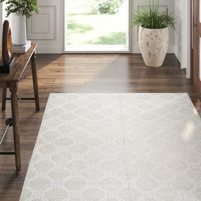 Tibetan Geometric Hand-Knotted Silver Area Rug, Rectangle 8' x 10'