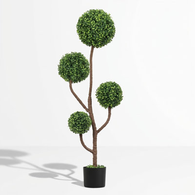 Tall Artificial Topiary Tree with Spherical Foliage in Decorative Planter
