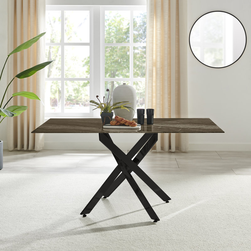 Atkisson Rectangular 150cm L x 90cm W Dining Table, Black, Grey