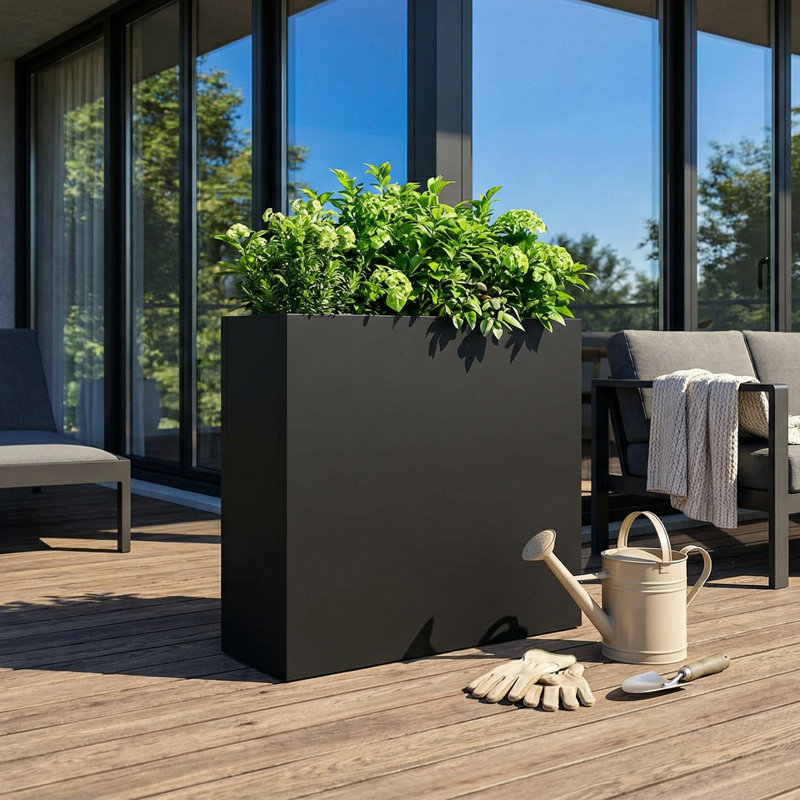 Rectangular Metal Planters for Outdoor Plants, 24" H x 24" W x 10" D
