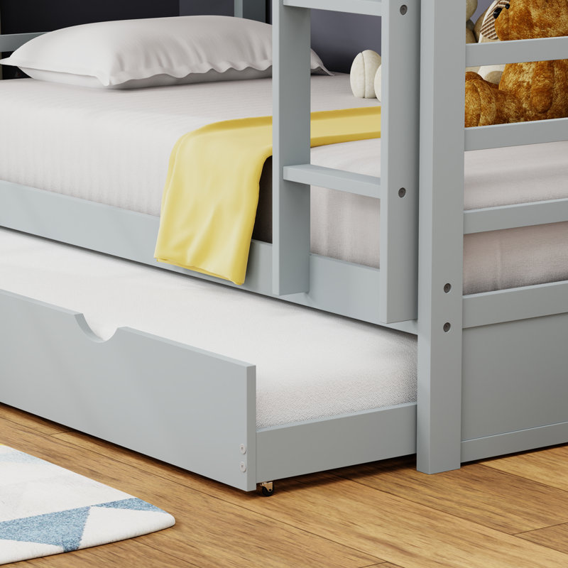 Kips Bay Solid Wood Twin Over Twin Bunk Bed and Trundle, Light Gray