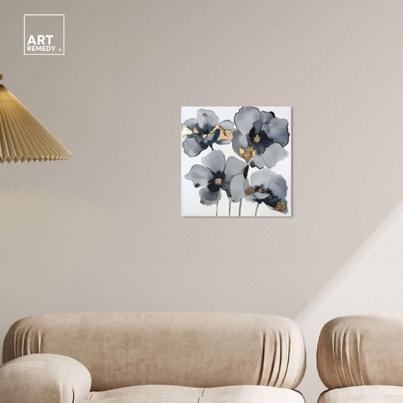 16" x 16" Black and Gold Floral Canvas Wall Art