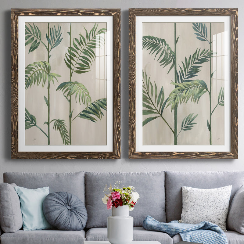 Modern Fronds II - ensemble de 2 impressions, H 37,5 po x l 55 po x P 1,5 po, Papier, cadre noyer