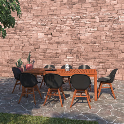 Hulbig 8 - Person Eucalyptus Solid Wood Patio Dining Set Umbrella Hole Included Rectangular Table