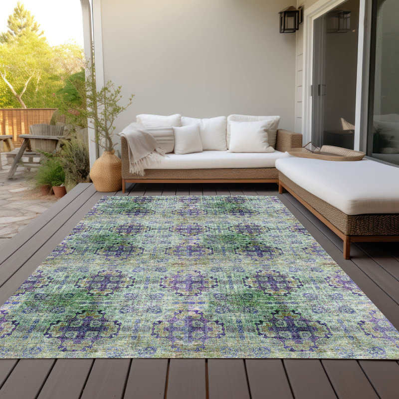 Cresley Washable Floral Indoor / Outdoor Rug, Rectangle 3' x 5'