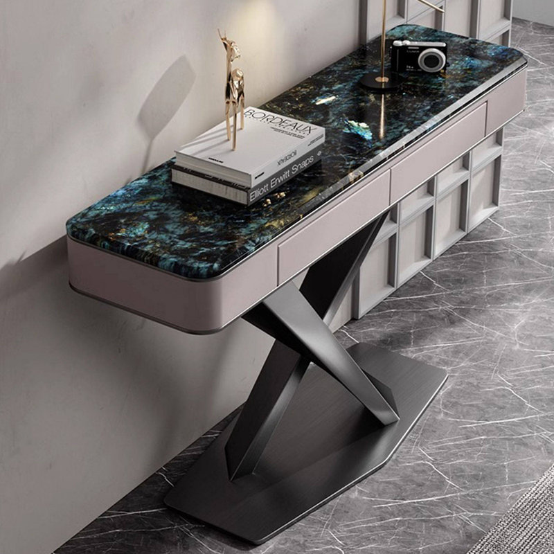 Console légère en métal de style luxueux., 33.4" H x 54.3" W x 13.7" D, Gris