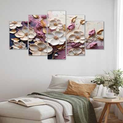  «White and Purple Poppy Blooms - Abstract Floral Multipanel Wall Art, ensemble