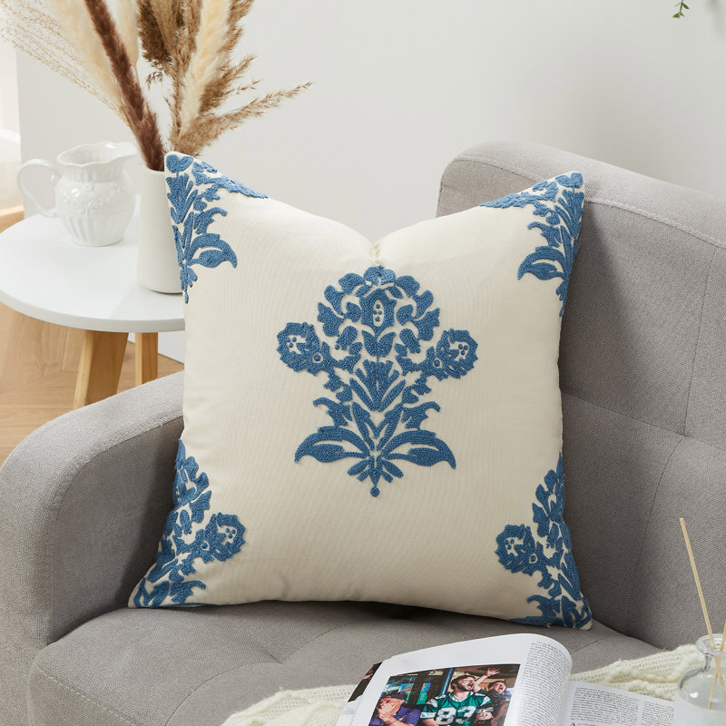 Housse de coussin décoratif brodée - Housse de coussin en coton et polyester doux de 18 pouces