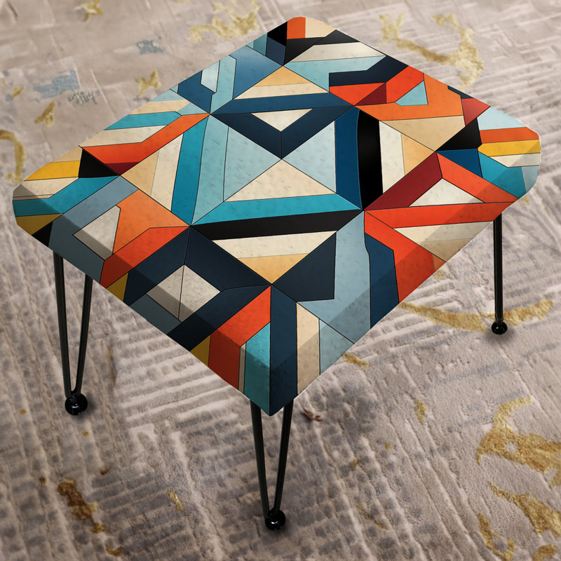 Blue Industrial Matrix Cubic Reflections - Geometric Rectangle Ottoman
