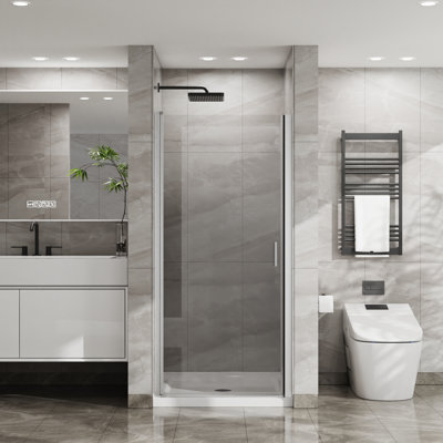 Cabine de douche à porte battante pivotante en chrome l 34 po x H 72 po avec demi-cadre et porte en verre trempé 1/4 po